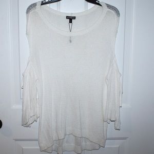 NWOT White Express Oversized Cold Shoulder Sweater